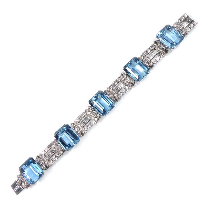 Aquamarine and diamond strap bracelet